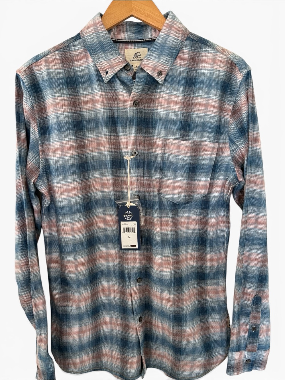 Surfside Supply Men’s Plaid Button-Down Shirt in Blue and Pink